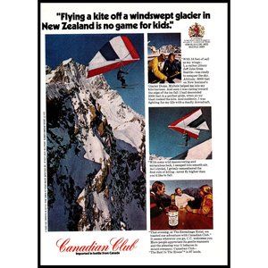 1973 Canadian Club Whisky Whiskey Vintage Print Ad New Zealand Hang Glider Photo